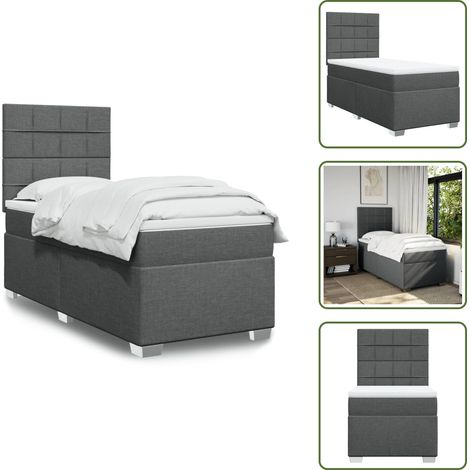 Boxspringbett mit Matratze Dunkelgrau 90x200 cm Stoff - Boxspringbett - Doppelbett - Bettenrahmen - Matratze - Kopfteil (1/5)
