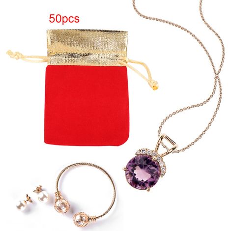 50 sachets velours 7x9cm avec cordon, pour bijoux, mariage, cadeaux ou souvenirs, couleur rouge (1/5)