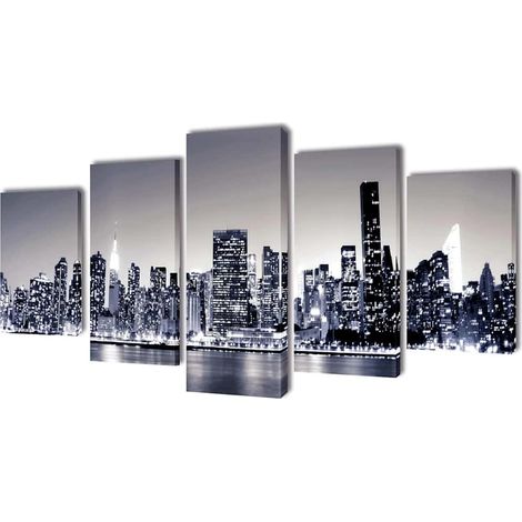 Set de toiles murales imprimées Horizon de New York monochrome (1/3)