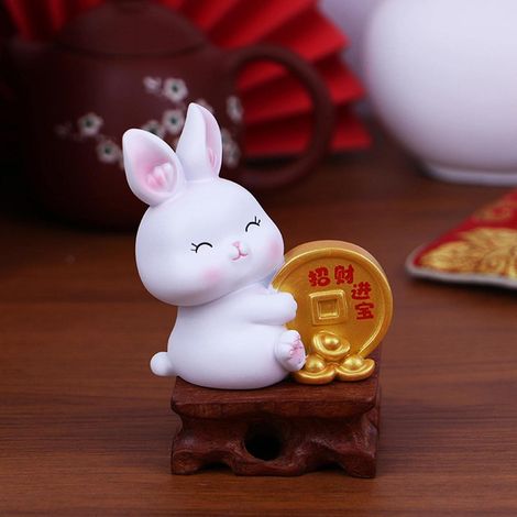 Statuette lapin chanceux en résine pour année du lapin décoration zodiacale pour bureau et maison (1/5)