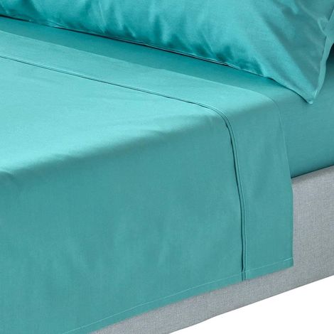 HOMESCAPES Drap plat uni 100% coton égyptien 200 fils coloris sarcelle 180 x 290 cm (1/5)