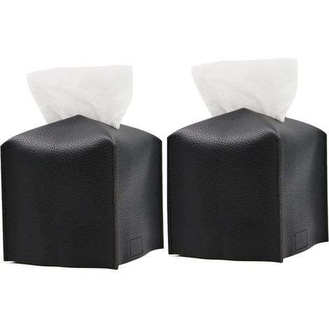 2er-Pack quadratische Aufbewahrungsboxen aus PU-Leder mit Stoffbezug, modernes, elegantes, dekoratives Etui für Zuhause, Hotel, Auto, Büro, Restaurant, Schwarz (1/5)