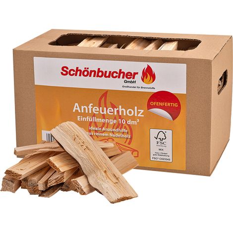 Schönbucher Anfeuerholz 10 dm³ im Karton, FSC zertifiziert, Kaminholz Anzündholz