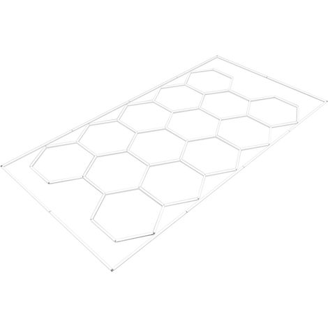 Iluminación LED hexagonal 14 panales con borde Luz blanca 6500 K Modular y personalizable 3 opciones de montaje Kit de montaje INCLUÍDO Ideal p/garajes, talleres, estudios espacios creativos (1/5)