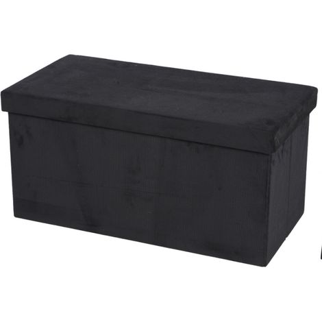 Banc de rangement pliable en velours côtelé "Kube" - Noir - L 76 x P 37,5 x H 37,5 cm - Livraison gratuite (1/2)