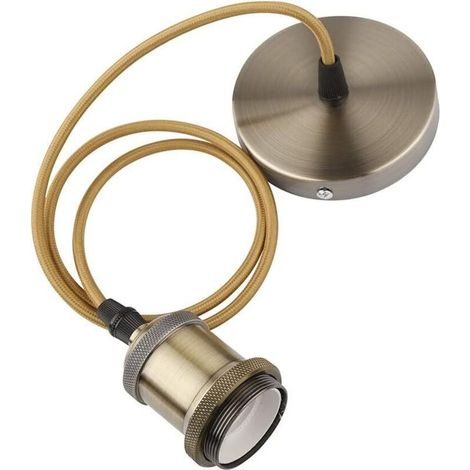 Douille E27 - Lampe suspendue style ancien - Suspension vintage rétro - Câble tressé - Bronze (1/4)