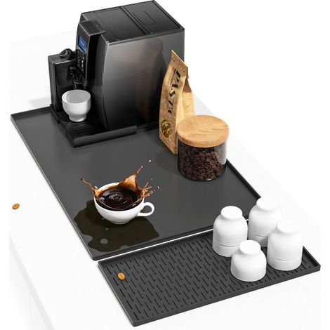 Tapis de machine à café en silicone, antidérapant et résistant à la chaleur, pour machine à café automatique, 60 × 40 cm, tapis en silicone avec bord, passe au lave-vaisselle, sans BPA (1/5)