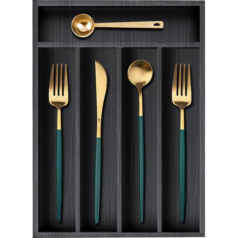 Organiseur de tiroir pour petits ustensiles de cuisine en bois noir - Séparateur de couverts en bois étroit pour insert de tiroir, couverts, fourchette, cuillère pour tiroir (1/5)