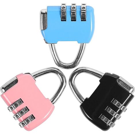 Lot de 3 cadenas à combinaison, cadenas à 3 chiffres, réinitialisables et étanches, adaptés aux casiers scolaires, aux mallettes et aux sacs d'ordinateur portable.
