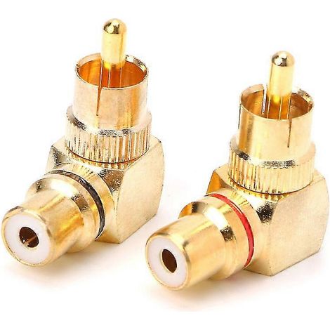 Adaptateur à 90° pour 2 connecteurs RCA mâles/femelles coudés en laiton plaqué or (1/5)