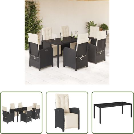 vidaXL Mobilier extérieur - Ensemble à manger de jardin coussins 7pcs Noir Résine tressée (1/5)