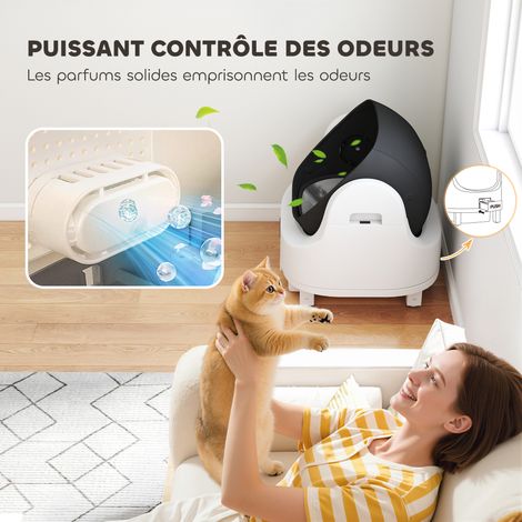 Litière chat autonettoyante bac à litière pour chat automatique ouvert isolation des odeurs/protection de sécurité blanc (1/5)
