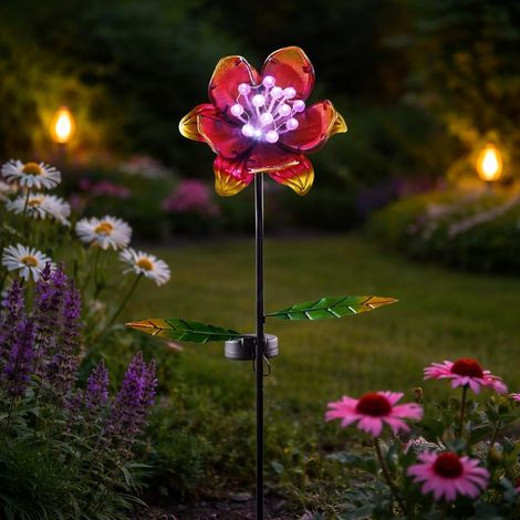 Solar Flower Light Glass Solar Garden Stake Light, LED Outdoor Decorative Light for Pathways, Borders & Lawn