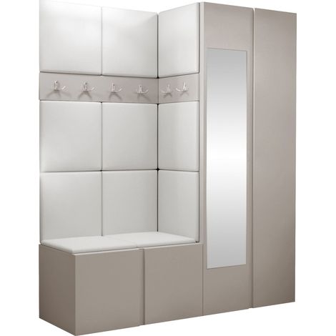 Conjunto para recibidor Pinis X, Cachemira, 186x158x46cm, Espejo, Aglomerado laminado, Cuero ecológico, Colocada, Montada en la pared