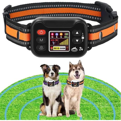 Clôture anti-fugue sans fil GPS et collier de dressage électronique pour chien, portée réglable de 15 à 2 000 m, 3 modes de dressage, récepteur étanche et rechargeable