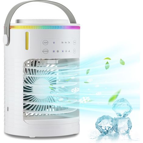 Ventilateur de climatiseur portable avec minuterie de 2 à 8 heures, mini ventilateur de refroidissement à lumière LED 7 couleurs