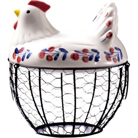 Cestino per uova in ceramica Kippenontwerp, cestino in ferro per 20-25 uova, porta uova, organizer, porta cestino per uova (1/5)