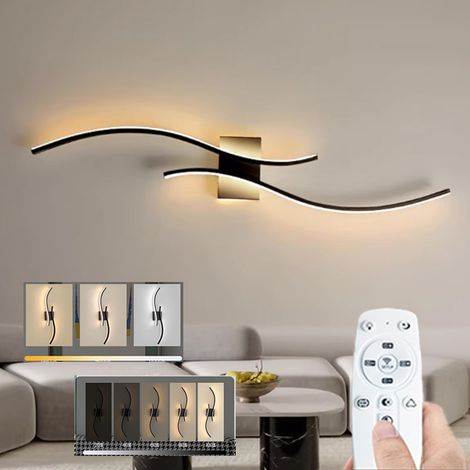 Applique murale décorative LED pour salon forme ondulée intensité variable en continu avec télécommande + fonction vocale 60 cm (1/4)