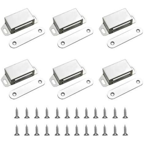 FENOPLASTICA6 Pièces Aimants d'armoire,Aimant Porte Placard Loquet Magnétique en Acier Inoxydable avec Vis pour Meuble Tiroirs,Argenté - (1/5)