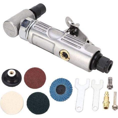 Meuleuse pneumatique d'angle à angle droit, moteur 0,3 CV, mandrin 1/4" et 1/8", vitesse réglable