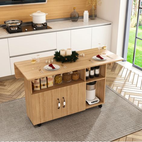 Mobile klappbare Esstisch 110 x 70 x 80 cm mit 5 Regalen und 5 Rollen OKWISH (1/5)