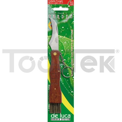 COLTELLO FUNGHI MULTIFUZIONE MANICO LEGNO LAMA ACCIAIO INOX SPAZZOLINO DE LUCA