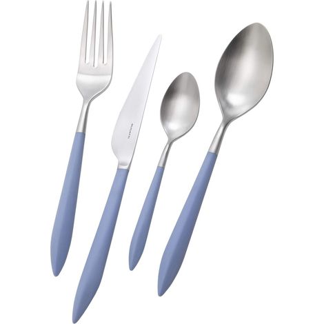 BUGATTI, Ares, Set Posate 24 Pezzi in Acciaio Inox 18/10 e Manico Colore System (Blu), Set Posate 6 Persone Composto da 6 cucchiai, 6 forchette, 6 coltelli e 6 cucchiaini caffè (1/5)