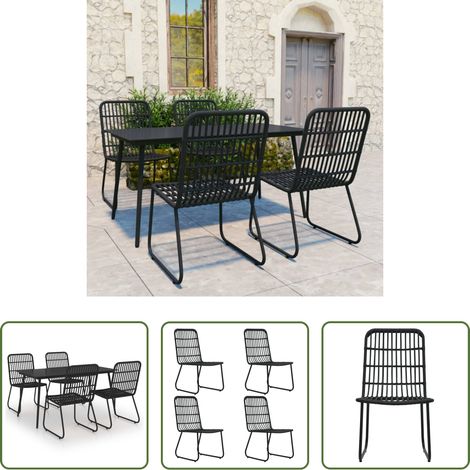 Chaises de jardin - Ensemble à manger d'extérieur 5 pcs résine tressée et verre (1/5)