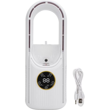 Wiederaufladbarer, klingenloser Tischventilator mit USB-Anschluss, Timer, Umgebungslicht und Luftbefeuchtungsfunktion