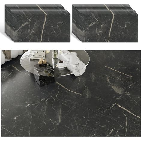 Carrelage Adhesif Sol Marbre Noir Vintage 24 Pièces Dalle PVC Adhesive Sol Stickers Carrelage Cuisine Carreaux Adhesif Salle de Bain Autocollant Dalle Garage Chambre 1.5mm 60 cm × 30 cm (1/5)