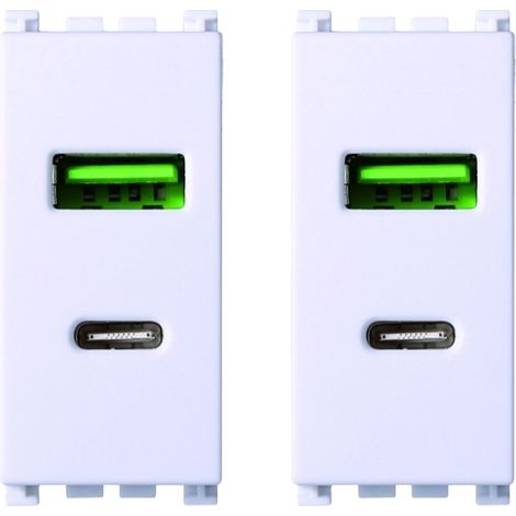 gloca Set 2 Prese USB 2 IN 1 USB+TYPE-C 3.1amh (Bianco)