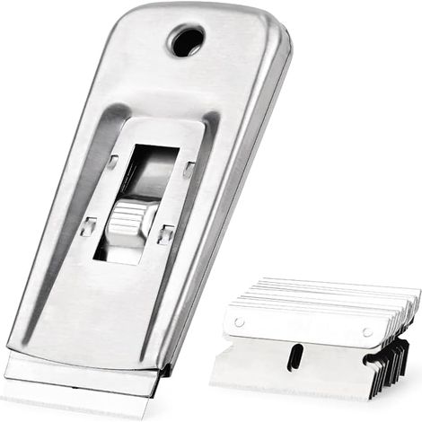 Metal Scrapers, Glass Scraper Ceramic Plate Scraper with 10 Piece Metal Blades, for Removing Labels, Glue, Decals Stickers and More (1/5)