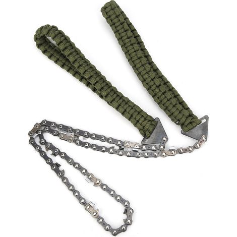 Scie à chaîne 11 dents, outil de survie en extérieur avec fil d'acier inoxydable et cordelette en paracorde, vert militaire (1/5)