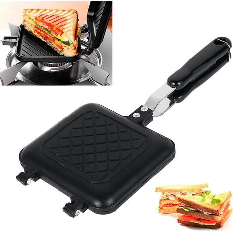 Poêle à sandwich antiadhésive double face, grille-pain de camping pour cuisinière à gaz, pour la maison, l'extérieur, le camping (noir) (1/5)