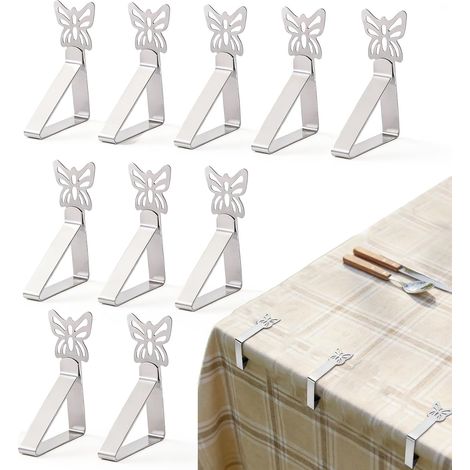 Lot de 10 Pinces Nappe Table en Acier Inoxydable - pour Tables épaisses, Restaurants, Tables de Jardin et Pique-niques - Argenté (1/5)