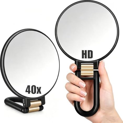 Miroir Grossissant X 40 de Voyage Portable a Main Ventouse Lumineux40 Petit Miroir Grossissant 40X Portable de Maquillage Main Double Face avec Grossissement 40X Pliable à 360°,Violet (1/5)