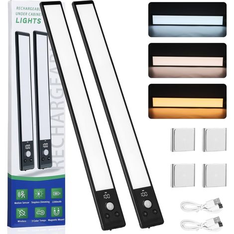 Lámpara LED de 40 cm para armario, recargable con batería de 2200 mAh, pantalla digital, 3 ajustes de temperatura, sensor de movimiento, regulable y magnética. Tira de luz para cocina debajo de los ar (1/5)