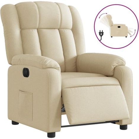 Chaise relaxante électrique en tissu beige – Fauteuil massant inclinable avec commande à distance, fonction chauffage et 3 positions de relaxation – Pour salon ou bureau (1/5)