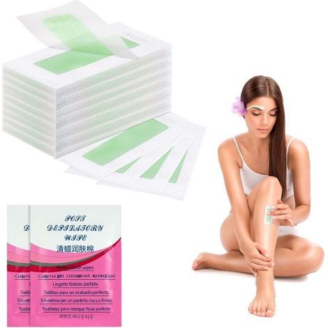 Bandes de Cire Froide - 45 Bandes d'Épilation + 2 Lingettes - Pour Tous les Types de Peau, Visage, Corps et Jambes (1/5)