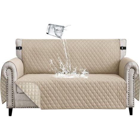 Waterproof 2-Seater Sofa Cover with Armrests Reversible Universal Non-Slip Sofa Protector for Pets Dogs Cats Beige (1/5)
