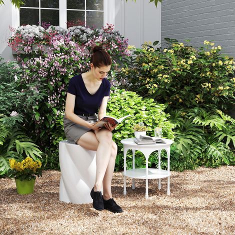 Tabouret de jardin en céramique en forme de spirale, charge maximale 120 kg, Ø 33 x 45 cm, résistant aux intempéries, avec couvercle, blanc (1/5)