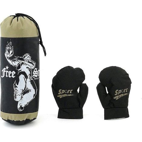 Guantes de boxeo y un saco de boxeo