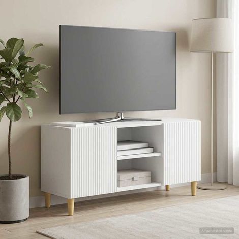 vidaXL Meuble TV Blanc 102 x 34,5 x 50 cm Bois d'ingénierie (1/5)
