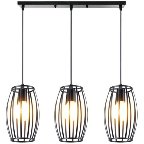 Green Mobility-Suspension Luminaire D'Intérieur Rétro 3 Lumières Lustre Vintage Plafonnier En Métal Pour Chambre À Coucher, Salon, Salle À Manger, Cuisine Noire (1/5)