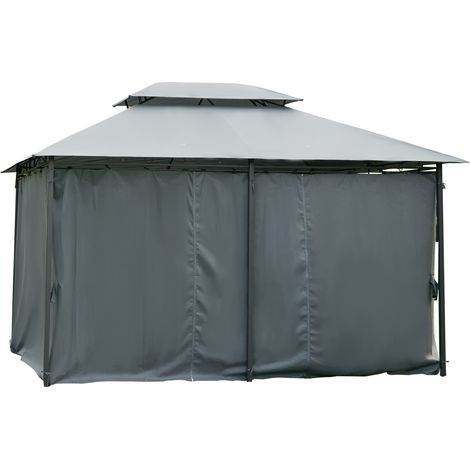 Outsunny Gartenpavillon/Poster im Kolonialstil mit Doppeldach und abnehmbaren Seitenwänden, 3 x 4 x 2,8 m, Grau