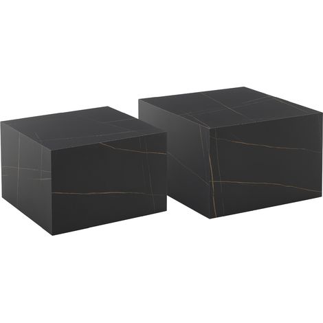 Juego de 2 mesas de centro/café TANEDA cuadradas en negro con vetas decorativas, tamaño grande 60 x 60 cm y pequeño 51 x 51 cm - MOG CASA (1/5)