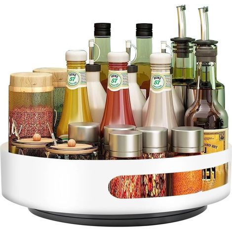 Plateau rotatif en acier inoxydable, porte-épices, plateau rotatif à 360°, convient aux cuisines, salles de bains et chambres, facile à nettoyer, 25x25x5 cm. (1/4)