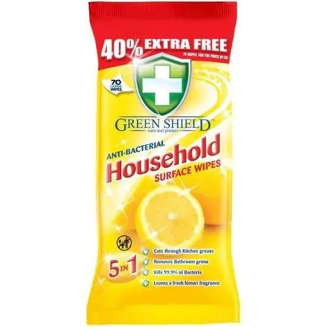 Salviette detergenti universali antibatteriche al limone Green Shield, 70 pezzi.