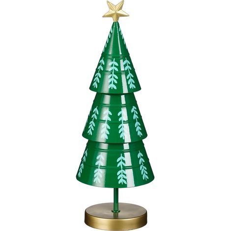 Sapin de Noël Décoratif en Métal Vert et Doré à 3 Niveaux pour Intérieur H46 x D13 cm - PANGIVO (1/3)