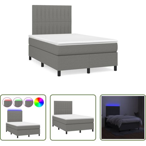 Sommier tapissier - Sommier à lattes de lit matelas LED gris foncé 120x190 cm tissu (1/5)
